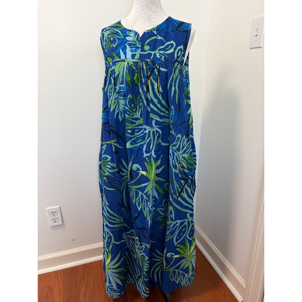 Daffodil Muu Muu Dress Womens OS Tropical Blue Green Cotton Sleeveless Maxi